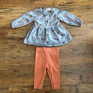 Mile The Label 2 -Piece Baby Outfit Set - Gray Floral Top and Orange Leggings 3M